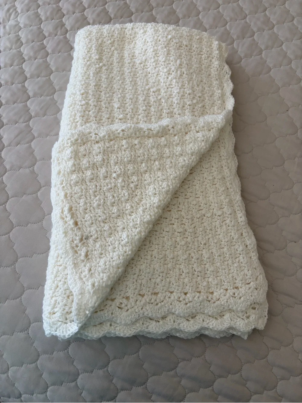 Handmade Crocheted Baby Set - Cream Blanket & Jacket with Bonnet